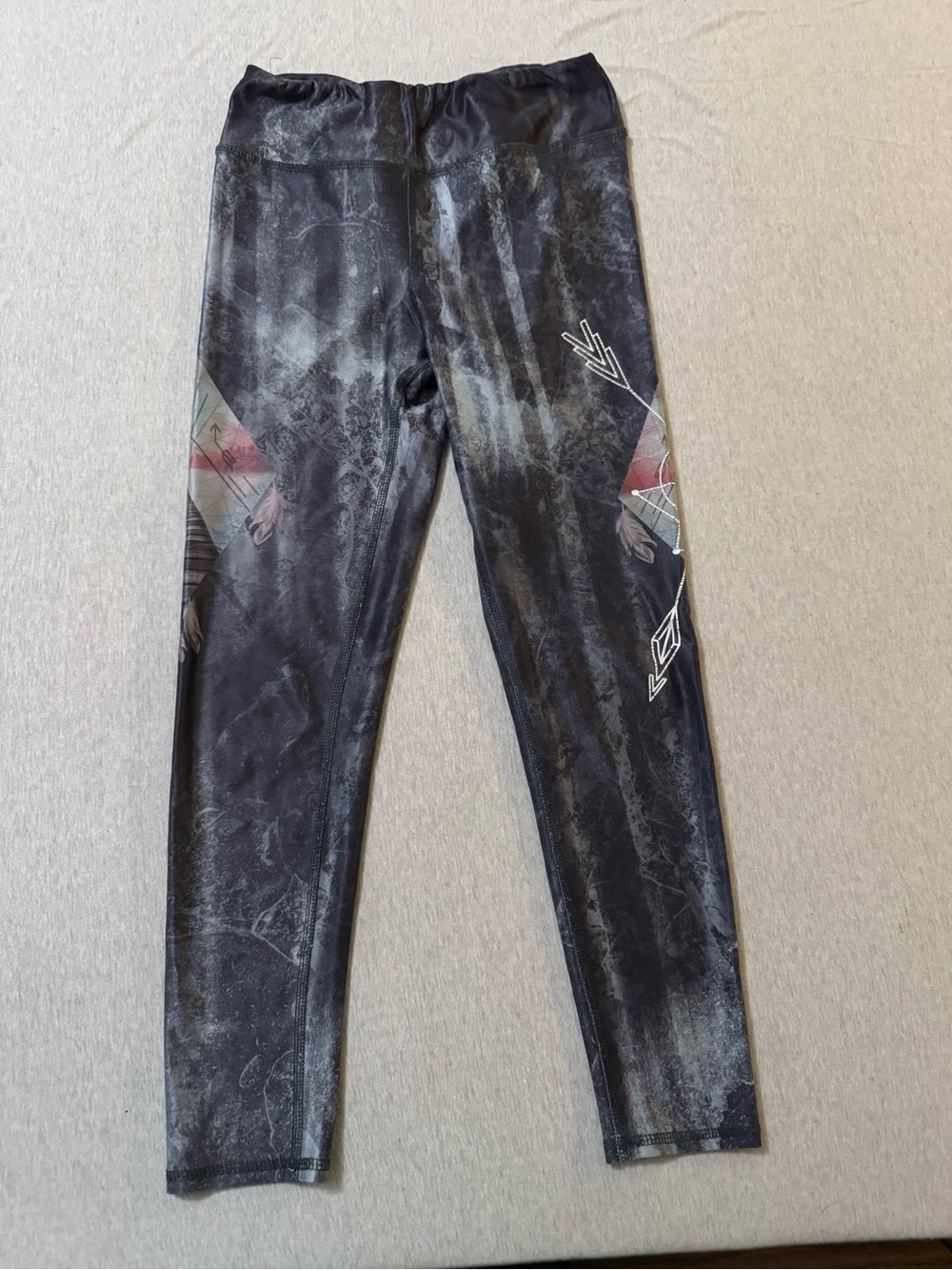 Evolution and Creation Black Marble Leggings with Subtle Teal and Rose Accents